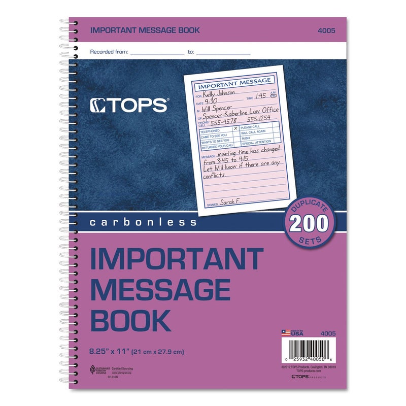 TOPS 4005 Telephone Message Book, Fax/Mobile Section, 5 1/2 x 3 3/16, Two-Part, 200/Book - Image 2